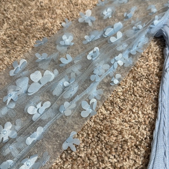 Blue Top with Sheer Floral Sleeves NWOT - Picture 2 of 3